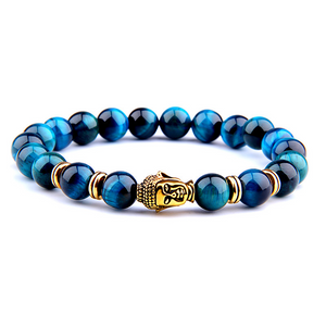 Royal Blue Tiger Wood Buddha Head Bracelet