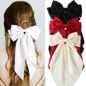 Ivory Bow Hair Clip Ribbon Bowknot Spring Clip Satin Barrettes