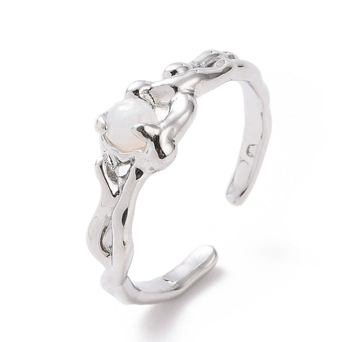 Open Cuff Ring Faux Moonstone Platinum Plated Ring