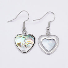 Load image into Gallery viewer, Abalone Paua Shell Heart Dangle Earrings