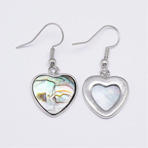 Abalone Paua Shell Heart Dangle Earrings