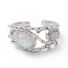 Load image into Gallery viewer, Faux Opal Platinum Open Cuff Ring