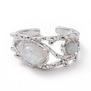 Faux Opal Platinum Open Cuff Ring