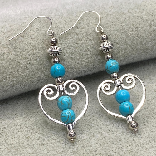 Turquoise Bohemian Celtic Heart Drangle Earrings