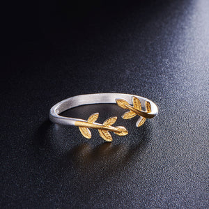 925 Sterling Silver 24K Gold Tipped Leaf Ring