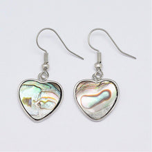 Load image into Gallery viewer, Abalone Paua Shell Heart Dangle Earrings