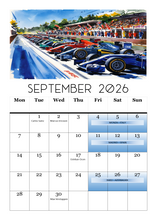 Load image into Gallery viewer, 2026 Calendar Formula Racing Motorsports Events Dates, Driver Birthdays, A4 Size