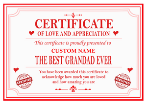 Best Mum, Dad, Brother, Sister, Auntie or Uncle Certificate