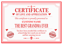 Load image into Gallery viewer, Best Mum, Dad, Brother, Sister, Auntie or Uncle Certificate