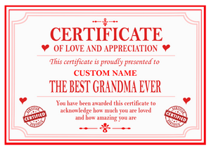 Best Mum, Dad, Brother, Sister, Auntie or Uncle Certificate