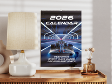 Load image into Gallery viewer, 2026 Calendar Formula Racing Motorsports Events Dates, Driver Birthdays, A4 Size