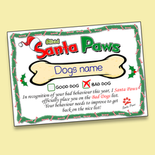 Load image into Gallery viewer, Personalised Dog Santa Paws Certificates
