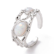 Load image into Gallery viewer, Faux Opal Platinum Open Cuff Ring