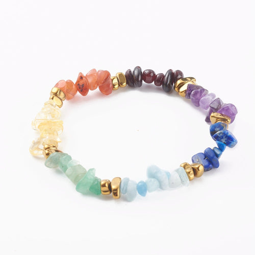 Golden Chips And Crystal Gemstone Bracelet Chakra Natural Stretch Reiki