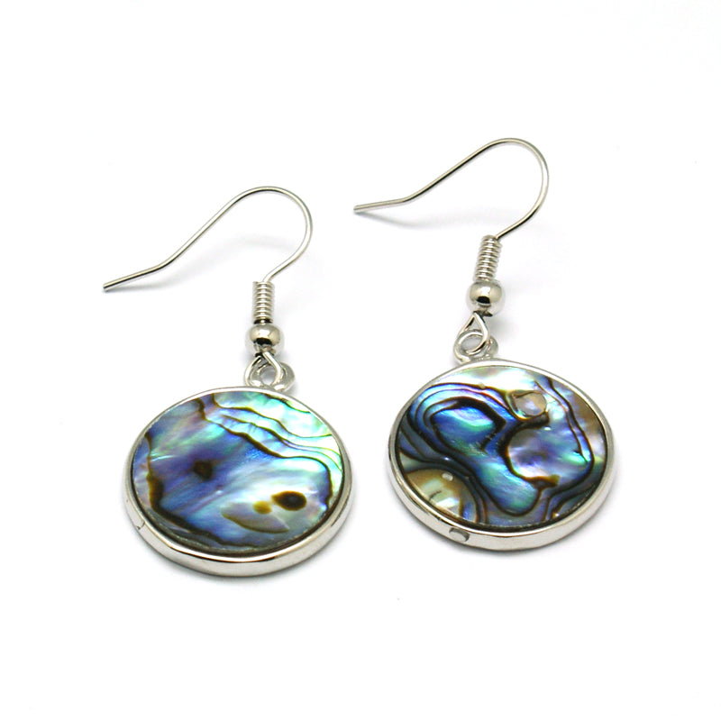 Abalone Paua Shell Round Dangle Earrings