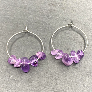 Amethyst Hoop Earrings Gift For Her, Friends, Mum, Sisters