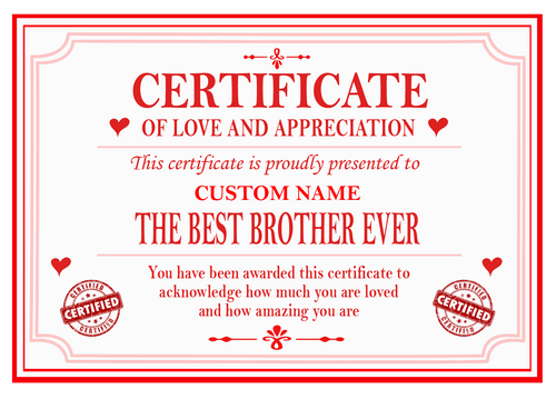 Best Mum, Dad, Brother, Sister, Auntie or Uncle Certificate