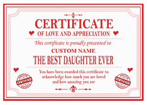 Best Mum, Dad, Brother, Sister, Auntie or Uncle Certificate