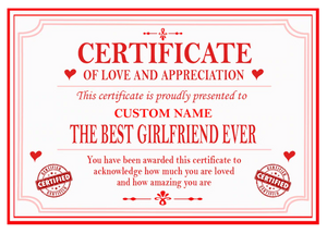 Best Brother, Sister, Girlfriend, Wife, Husband, Boyfriend Certificate