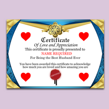 Load image into Gallery viewer, Valentines Day Novelty Certificate Present For Boyfriend Girlfriend Husband or Wife