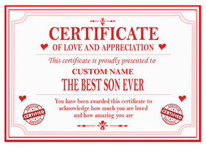 Best Mum, Dad, Brother, Sister, Auntie or Uncle Certificate