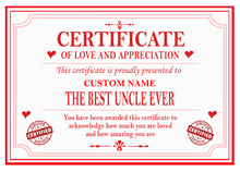 Load image into Gallery viewer, Best Mum, Dad, Brother, Sister, Auntie or Uncle Certificate