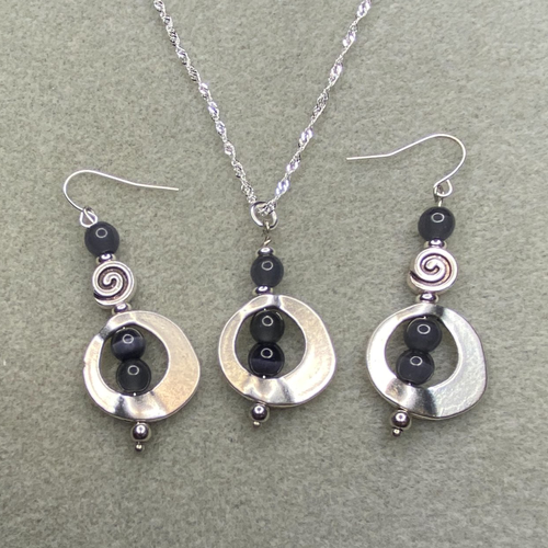 Black Cat Eye Dangle Earrings and or Necklace