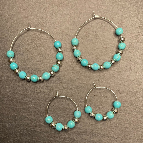 Tuquoise and Silver Hoops