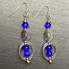 Load image into Gallery viewer, Deep Blue Cat Eye Moon Stone Style Dangle Bohemian Earrings, Necklace