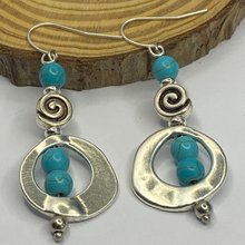 Load image into Gallery viewer, Turquoise Boho Swirl Dangle Earrings