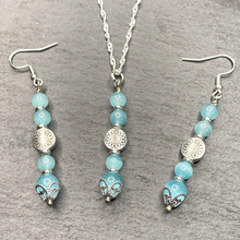 Load image into Gallery viewer, Sky Blue Moon Cat Eye Dangle Earring and Necklace Weddings, Birthdays, Christmas for Her