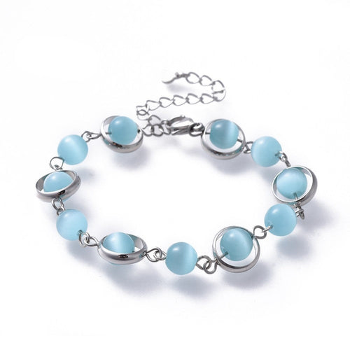 Blue Moonstone Cat Eye Bead Bracelet