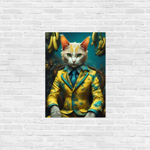 Load image into Gallery viewer, Cat Wearing Banana Suit Print, Art Prints, Living Room Digital Print, Cat Portrait, Animal Print, Vintage Wall Art, Unique Gift