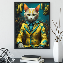 Load image into Gallery viewer, Cat Wearing Banana Suit Print, Art Prints, Living Room Digital Print, Cat Portrait, Animal Print, Vintage Wall Art, Unique Gift