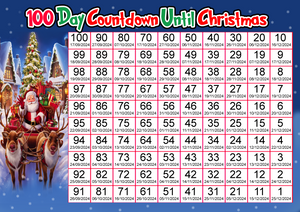 100 Day Christmas Countdown Calendar Sticker Count Down Decor 2024 A4 Card