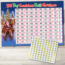 Load image into Gallery viewer, 100 Day Christmas Countdown Calendar Sticker Count Down Decor 2024 A4 Card