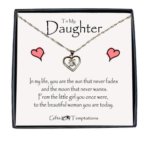 Daughter Sun and Moon Boxed Message Necklace