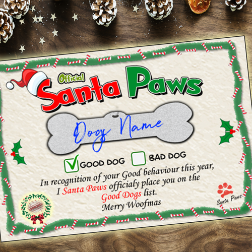 Dog Santa Paws Certificates - Digital Download