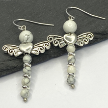 Load image into Gallery viewer, White Howlite Dragon Fly Dangle Earrings