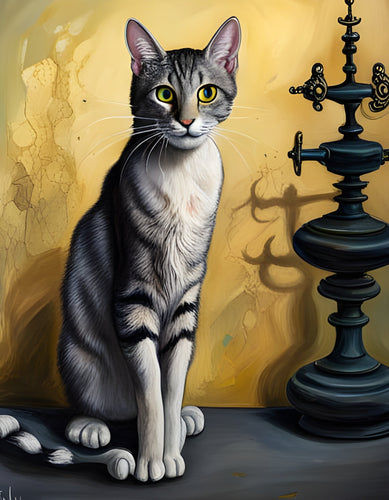 Tabby cat sitting unique gift print