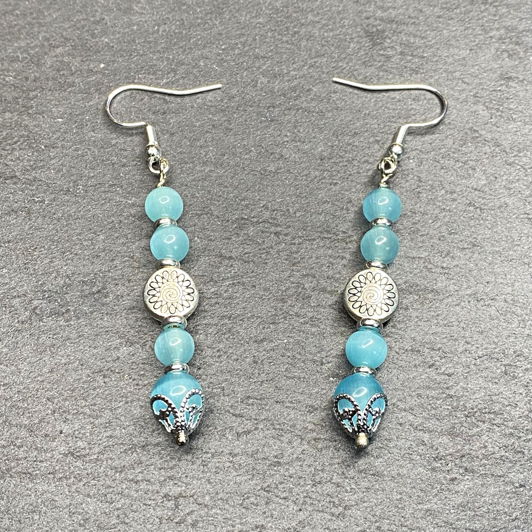 Sky Blue Moon Cat Eye Dangle Earring and Necklace Weddings, Birthdays, Christmas for Her