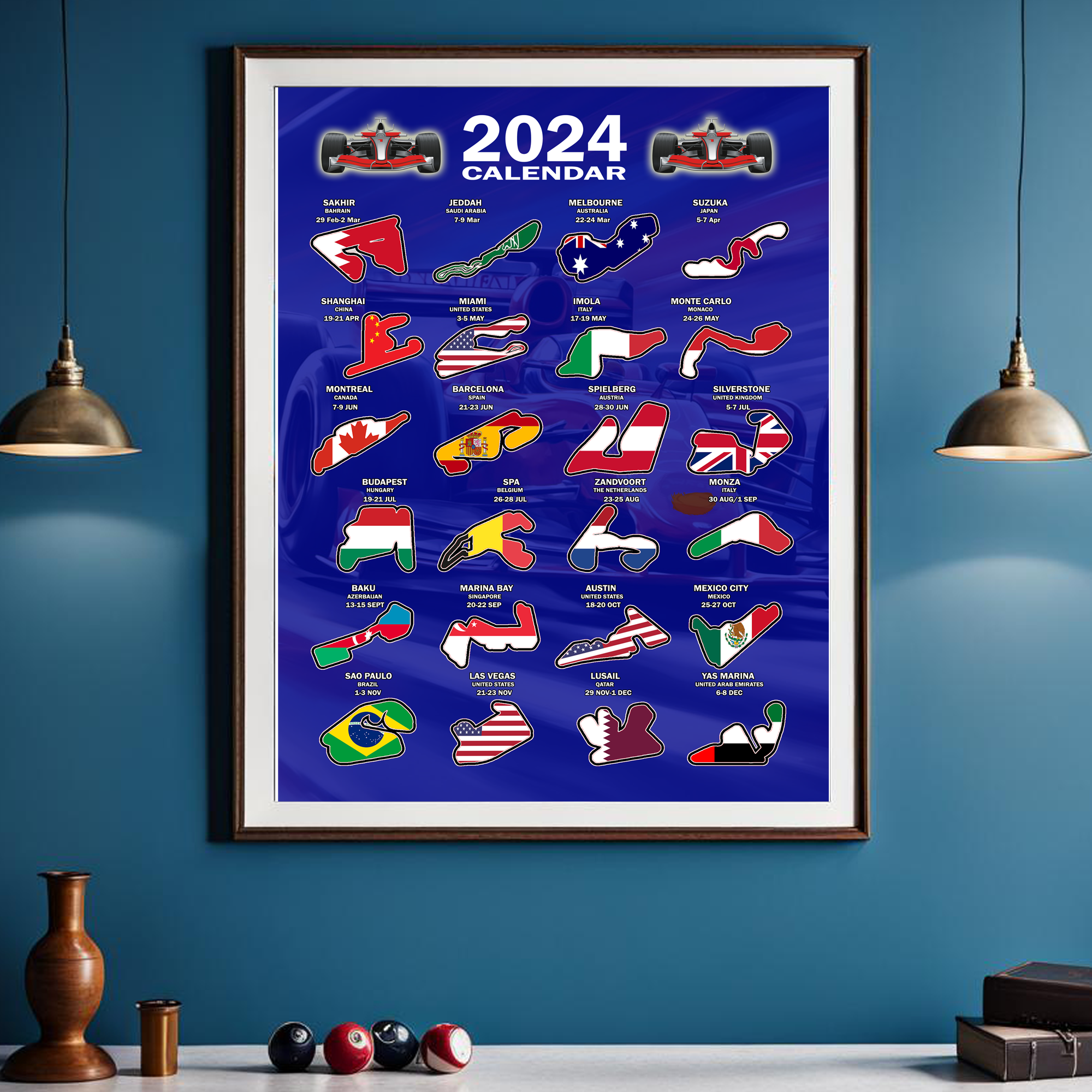 Motor Racing 2024 Calendar Ideal Gift for Formula Racing Fans BLUE