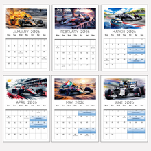 Load image into Gallery viewer, 2026 Calendar Formula Racing Motorsports Events Dates, Driver Birthdays, A4 Size