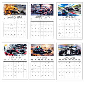 Formula Racing 2026 Wall Calendar with Driver Birthdays on Each Month