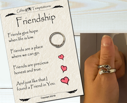 Friendship Hug Adjustable Ring, Think of You, Letter Box Hug Gift or Present Friends