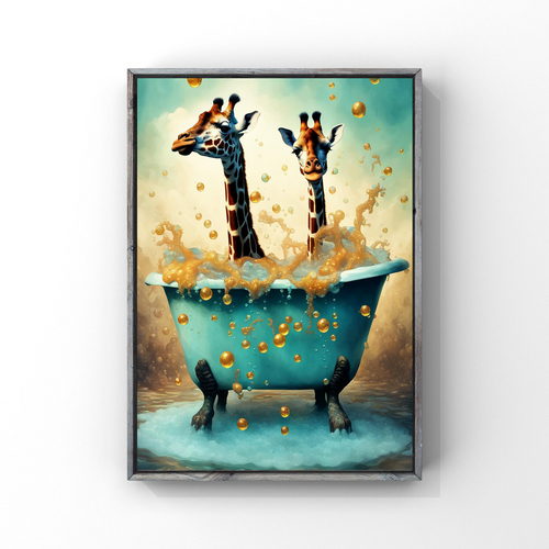 Giraffe in a Bath: Bathroom Wall Art Decor A4 Print