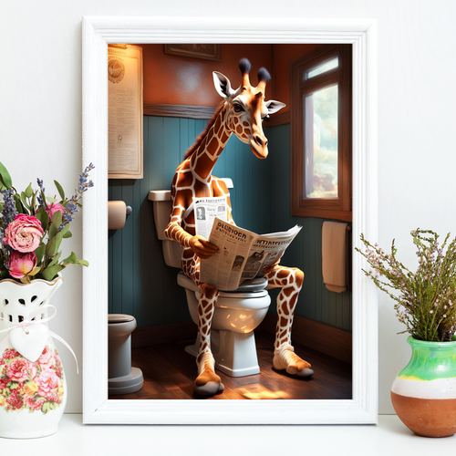 Giraffe Lavatory Lounging: Whimsical Wall Art for a Unique Touch Wall Art
