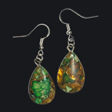 Load image into Gallery viewer, 925 Silver Bronzite Natural &amp; Synthetic Drop Earrings - One Of A Kind Green Gold