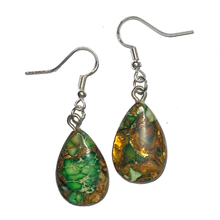 Load image into Gallery viewer, 925 Silver Bronzite Natural &amp; Synthetic Drop Earrings - One Of A Kind Green Gold