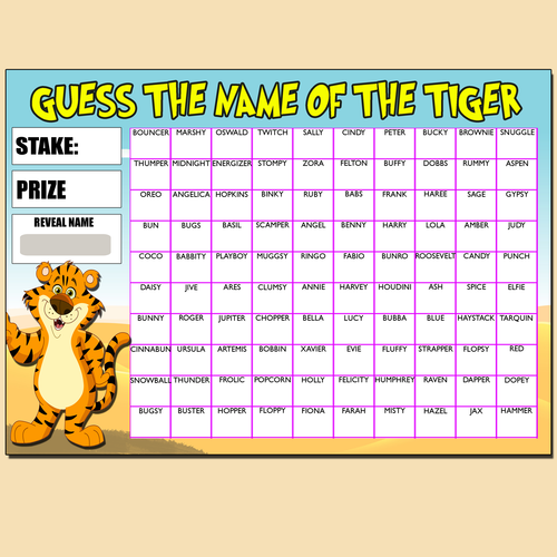 Fundraising Scratch card Game Guess the Tigers Name Fete Fayre A4